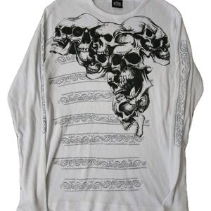 VTG MMA Elite Long Sleeve Thermal Shirt Sz XL Skull Gothic Grunge White Y2K